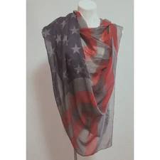 Vintage American Flag Scarf Shawl – Lightweight Semi-Sheer Patriotic Wrap, Blue