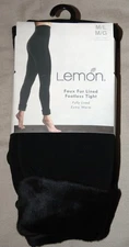 NEW LEMON BLACK FAUX FUR FULLY LINED FOOTLESS Extra Worm TIGHT size M/L