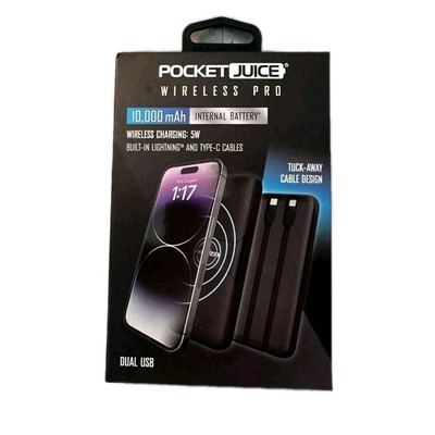 Pocket Juice Wireless Pro Portable Power Bank 10,000mAh with Wireless Charging 