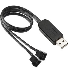 Full Speed 12V Voltage Step-Up USB to Dual 3-Pin and 4-Pin PC Fan Sleeved Pow...
