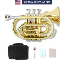 Pocket Trumpet Brass Bb Gold Trumpet Cleaning Kit for Students and Beginners
