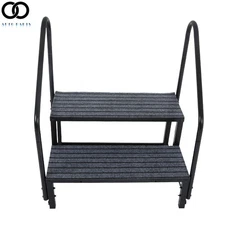 For Trailers 2 Step RV Steps with 2 Handrails w/Step Mat 660 lbs Load Capacity