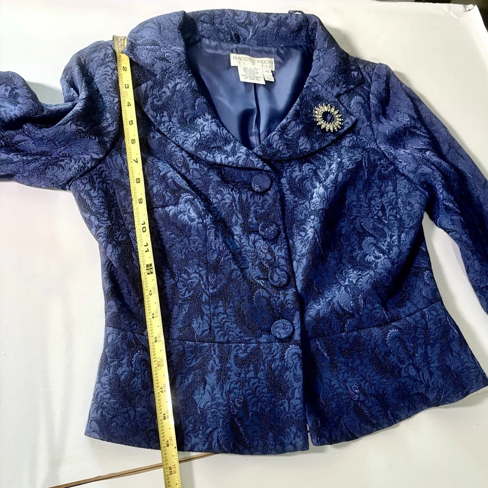 Traje Falda Maggy London 2 Piezas Talla 10 P Pecho Único Brocado Metálico Coqueta Foto 4 de 4