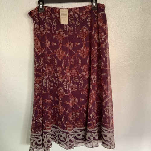 Coldwater Creek Women’s Skirt Size 14 Beige Purple Print Polyester Lined Zippper - Picture 5 of 11