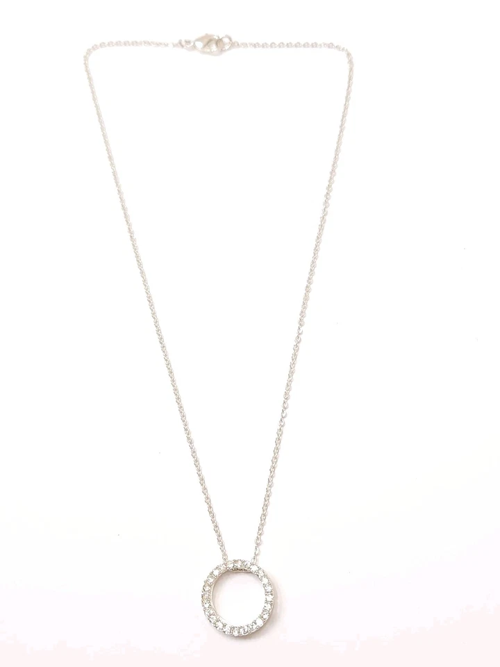 Avon Silver Plated Pave Cubic Zirconia Round Eternity Pendant 16" Chain Necklace - Image 2 of 4