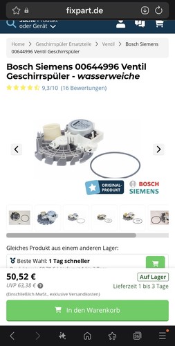 Drehschieber BOSCH 00644996 Stellventil für Heizpumpe Geschirrspüler