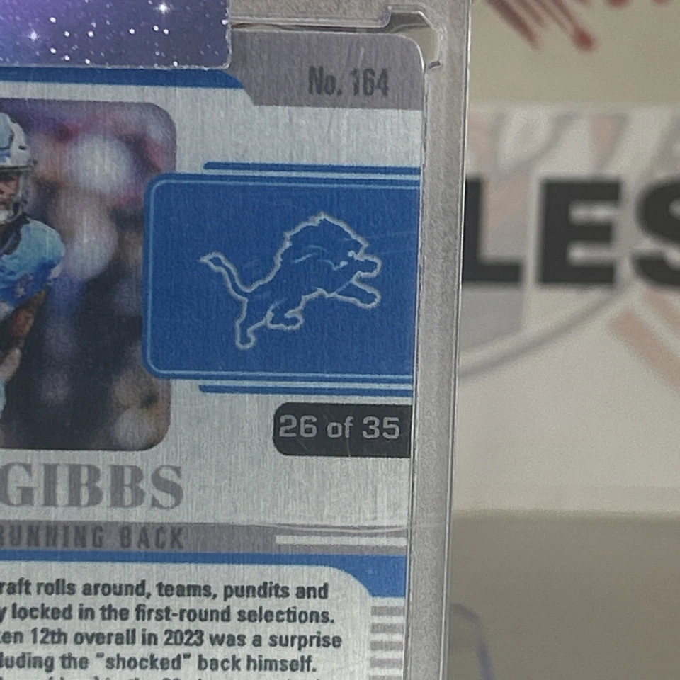 2023 Panini Plates And Patches Rookie Jahmyr Gibbs /35 Number Match - Image 3 of 4