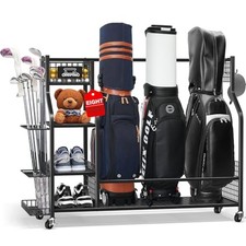 Golf Bag Storage Garage Organizer, Golf Bag Storage Stand and 3 Golf Bag Rack