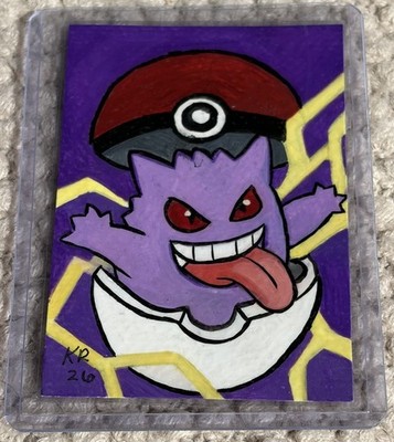 Pokémon GENGAR POKEBALL Original Art Sketch Card Laminated WITH COA Kassy Rose