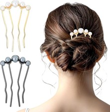 2 Pcs Pearl Hair Pins U Shaped Metal French Twist Bun Styling Updo Accessories