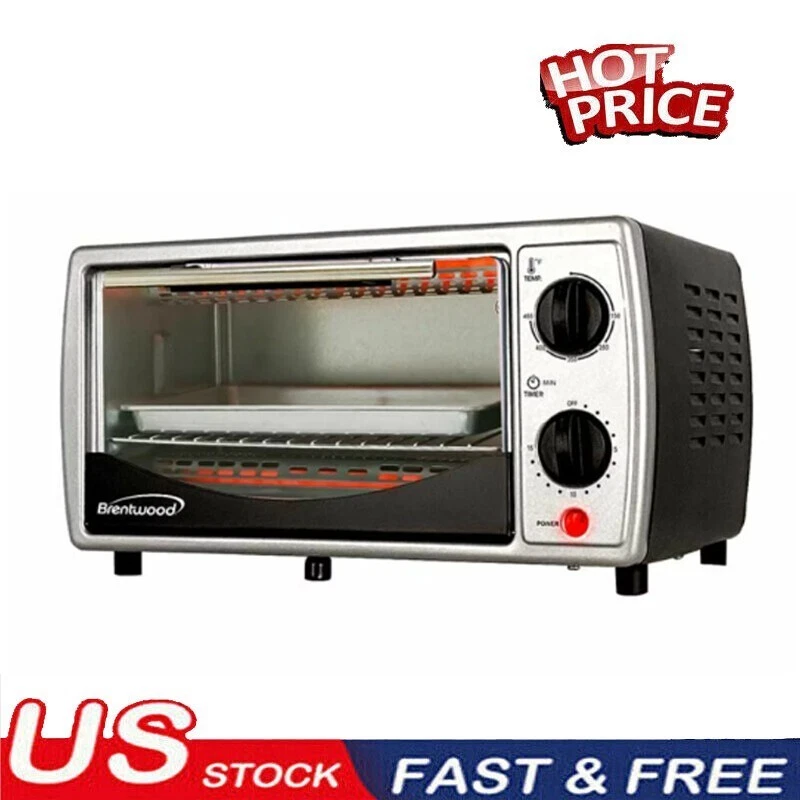 Stainless Steel 4 Slice Toaster Oven Kitchen Appliances Power Indicator Light