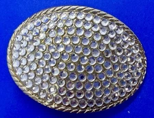 Oval Sparkling Clear Rhinestone Completely Covered Women Ladies Belt Buckle
