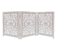 Wooden Foldable Pet Dog Safety Gate - 3 Panel 20 W x 24 H - Hand Carved Suzani F