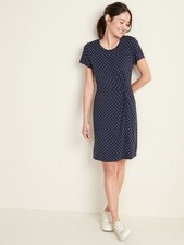 Old Navy Twist Front Ponte-Knit Dress Navy Polka Dot