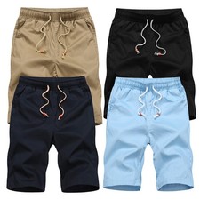 Men's 100% Cotton Shorts Elasticated Waist Casual Summer Holiday Travel Pants UK
