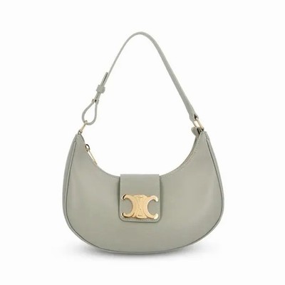 Celine Ava Medium Triomphe Light Gray Leather Shoulder Bag Brand NEW