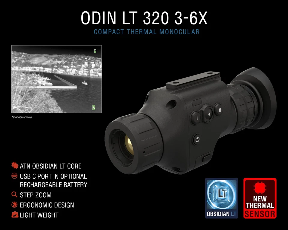 ATN ODIN LT 320 3-6x25mm Compact Thermal Monocular, Black, TIMNODN325X - Image 2 of 4