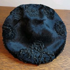 Vintage Ladies Black Velvet Hat Sequined and Beaded