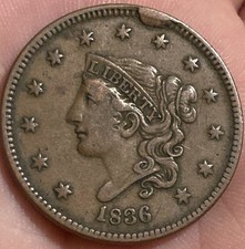 1836 Coronet Head Large Cent Original XF w/ Obv Rim Cud