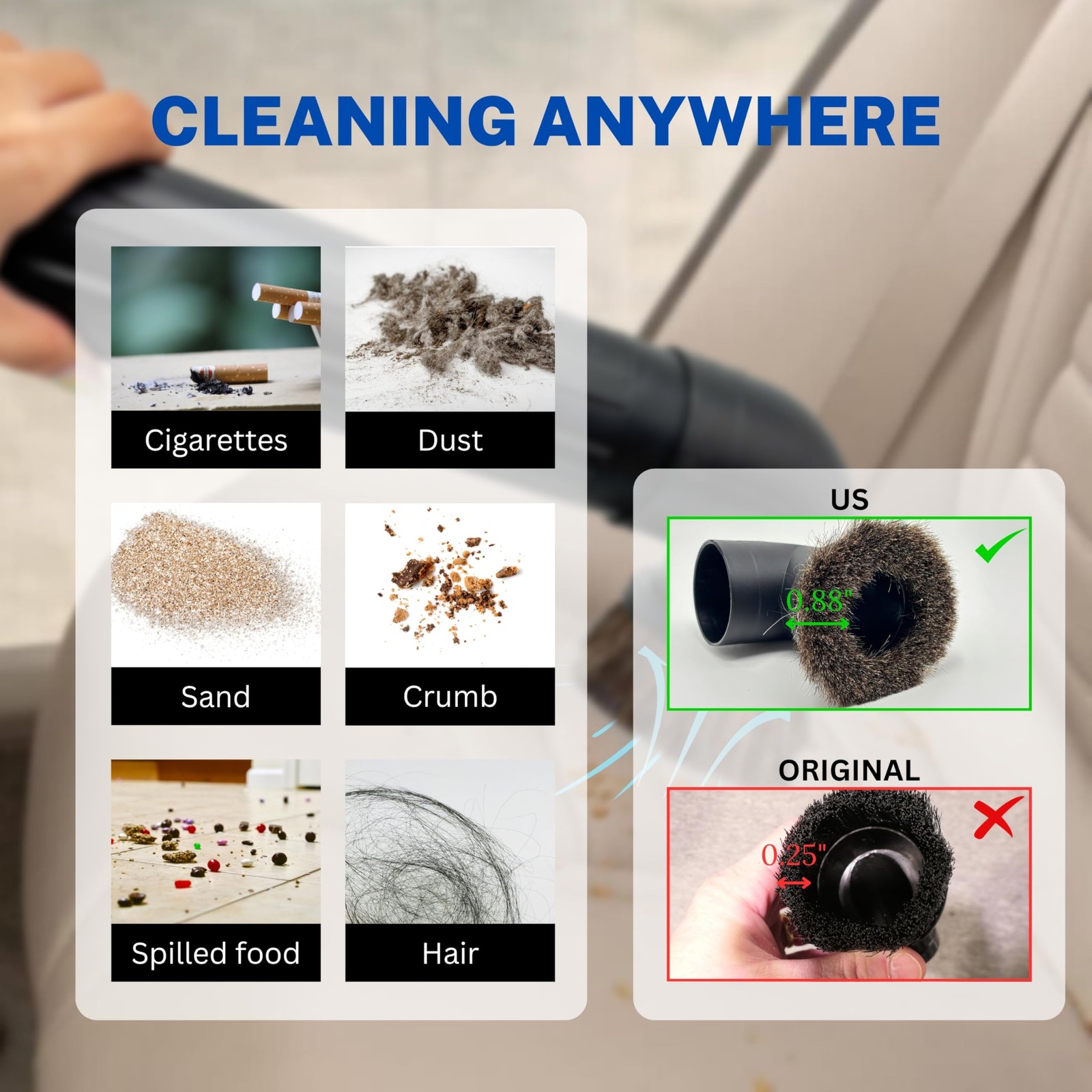 Round Dusting Brush Tool Attachment for Shop Vacs 2 1/2 Inch Wet/Dry Vacuum H...