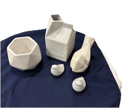 White Ceramic Table Service Lot#5 Origami Shapes/Styles S/ P Creamer Sugar Used