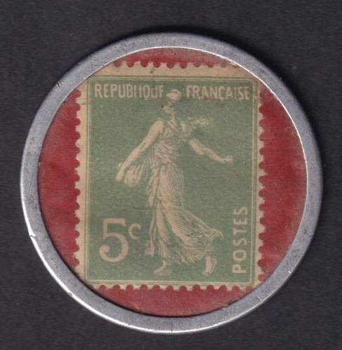 Frankreich - Briefmarke Münze - Sämaschine 5c - Werbung Crédit Lyonnais