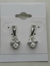 Sterling Silver 2 CTW CZ Cubic Zirconia Dangle Stud Earrings Plus