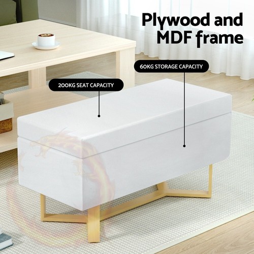 Artiss Storage Ottoman Blanket Box Criss-cross Linen White - Picture 4 of 7