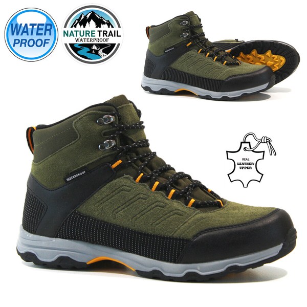 NUEVAS BOTAS DE SENDERISMO DE CUERO PARA HOMBRE IMPERMEABLES TRABAJO CAMINAR SENDERISMO TOBILLO ZAPATOS DE SENDERO   