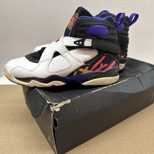 NIKE AIR JORDAN 8 RETRO BG "THREE-PEAT" BIANCHE TAGLIA 5.Y (305368 142) CON SCATOLA. - Foto 3 di 6