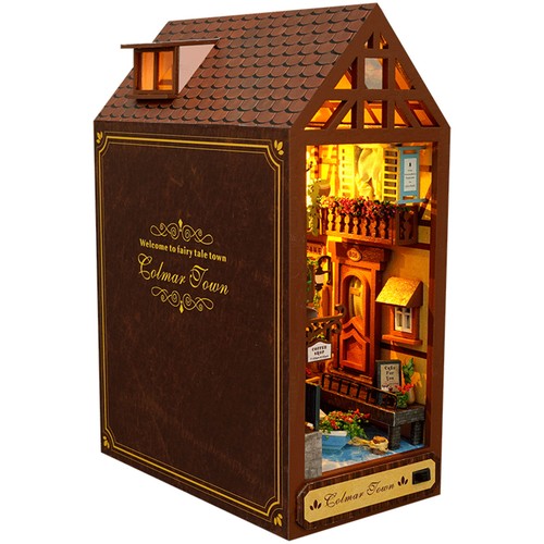 Kit puzzle in legno fai da te Book Nook 3D angolo libri kit modello casa delle bambole kit con LED - Foto 14 di 70