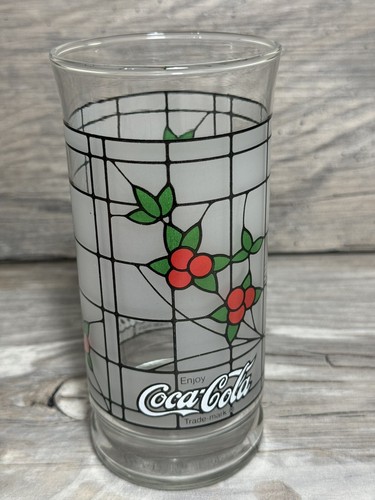 Vintage Set Of 6 , Libby Frosted Stained Coca - Cola Trademark Glasses Red Berri - Picture 7 of 10
