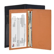 Leatherboss Genuine Leather Checkbook Cover Plain Set of 2, Black & Tan
