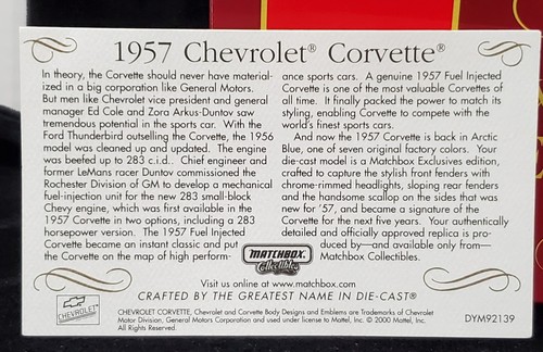 Matchbox 57 1957 Chevrolet Corvette Convertible Chevy Car DYM92139 1:43 Arctic B - Picture 7 of 7