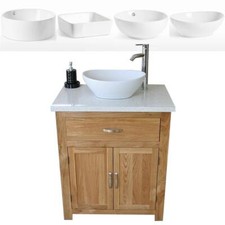 Bathroom Vanity Unit Free Standing Oak Cabinet White Quartz Ceramic Basin 502