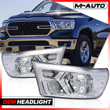 Fits 2019-2024 Dodge Ram 1500 All Chrome Headlight Lamps Pair LH+RH Replacement