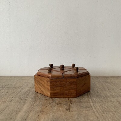 Vintage rustikal handgefertigt Holzdeckel achteckig Schmuck Aufbewahrungsbox Dekor