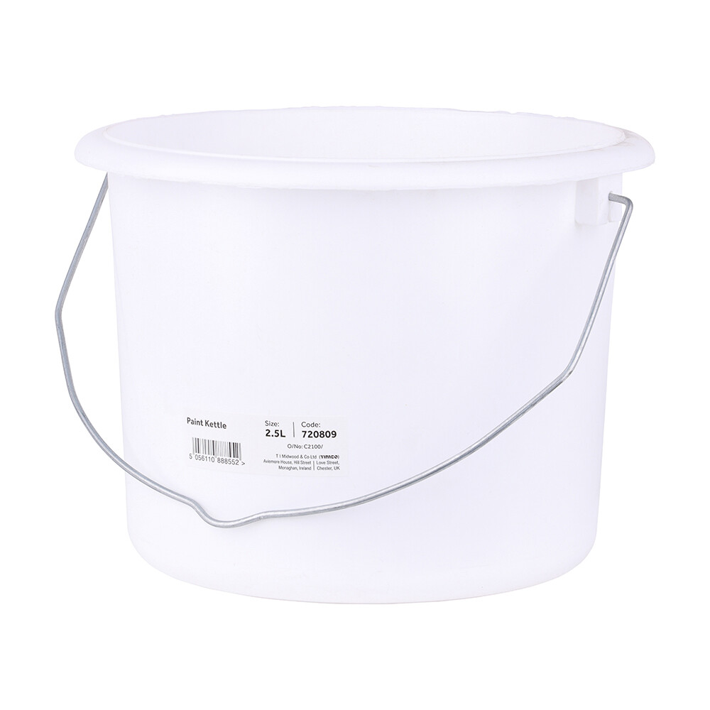 Timco Paint Kettle Strong Durable Plastic Bucket Mixing Store Paints White 2.5L