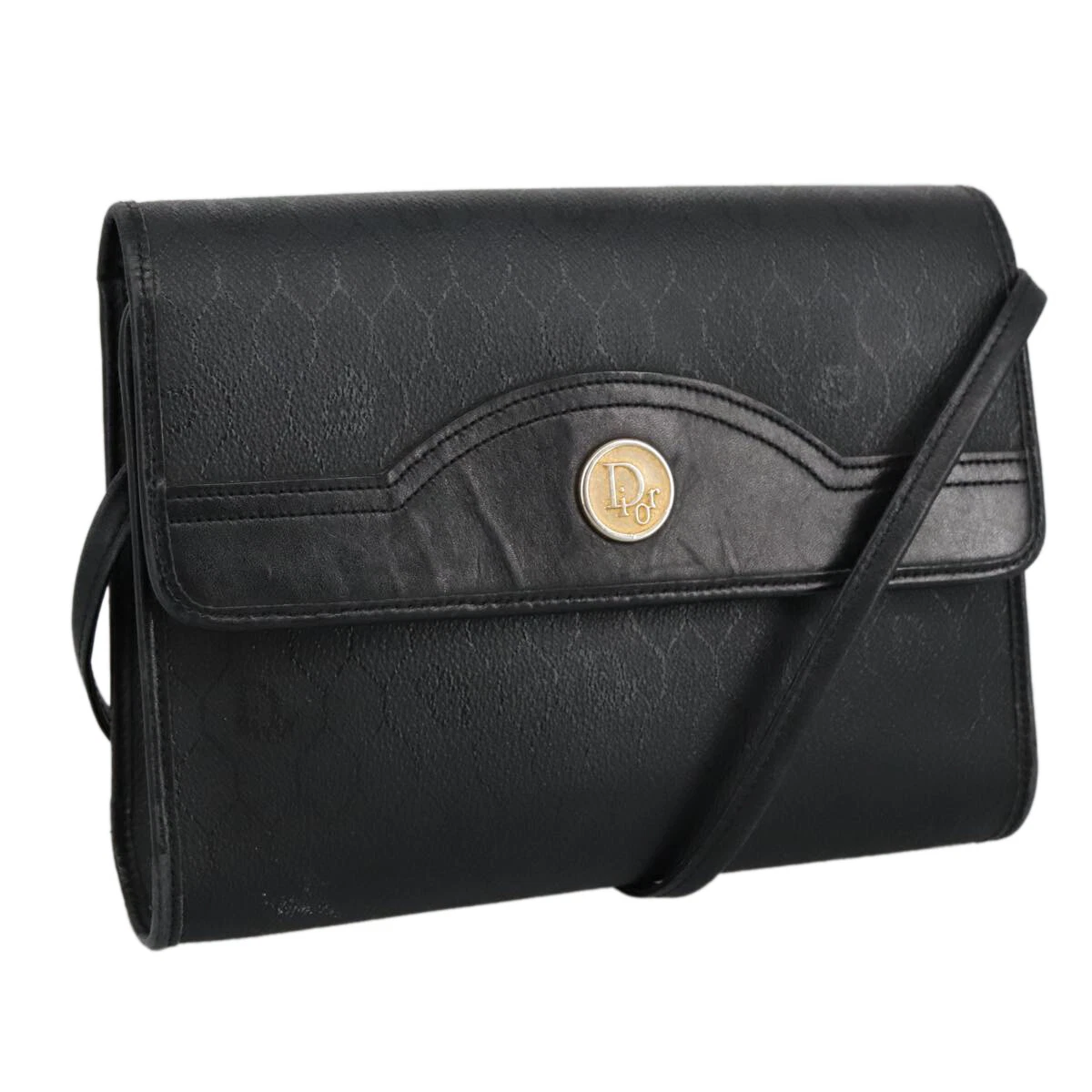 Christian Dior sac à bandoulière toile nid d'abeille PVC cuir noir or authentique bs19282