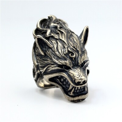 Wolf Totem Wolf Tote Wolf Head S925 sterling silver hand-polished Wild punk ring