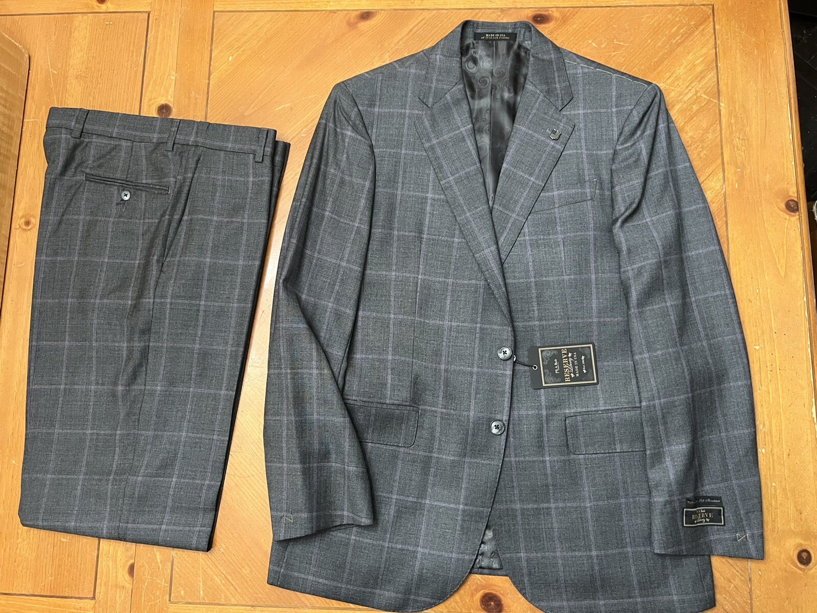Made in USA from Italian Wool, Jos. A. Bank Reserve 40 R (34 Waits), Grey plaid