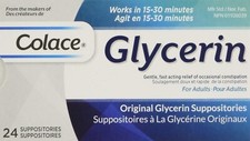 Colace Glycerin Original 24 Suppositories Adult Gentle Fast Relief Constipation