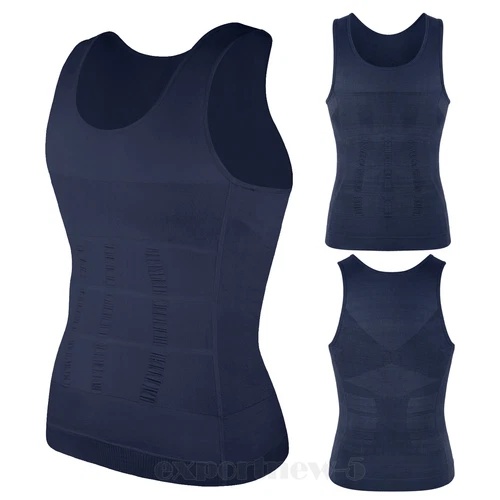 Mens T-shirt Shaper Male Tummy Compression Shapewear Fitness Waist Girdle Vest - Picture 35 of 47