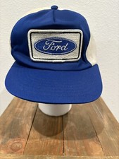 Vtg Ford Blue Snapback Square Patch Trucker Hat Cap Baseball Caps USA