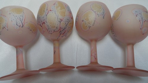 Set of 4 Rueven Art Nouveau Goblets Wine Glasses Hand Blown Painted Pink Satin - Picture 7 of 8