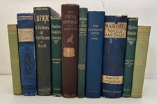 10 Antique Vtg Books Green Blue Gold Decor Lot Staging History Fiction Essays #K