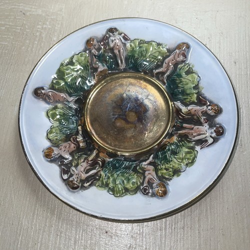 Vtg. Capodimonte Footed Cup & Saucer / Cherubs / Italy / #442 / Gold Trim & Mark - Picture 2 of 7