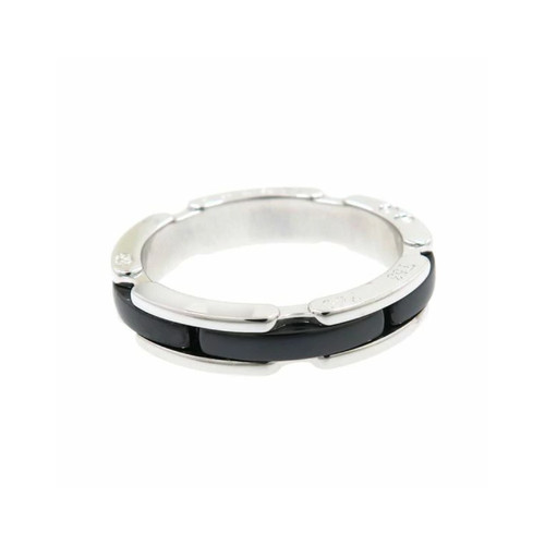 CHANEL Ultra Black Ceramic Ring size US6.5 EU53 18k White Gold 750 Auth #6490
