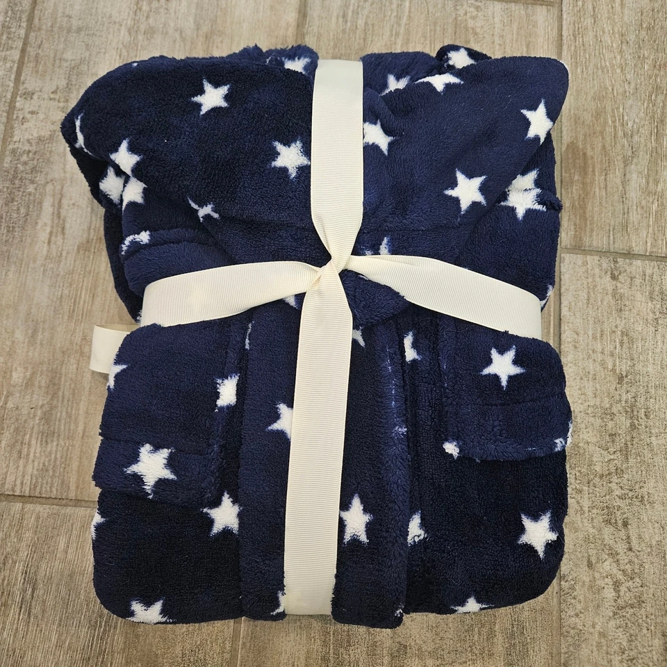 Bata polar con capucha Pottery Barn Kids estrellas azul marino talla 4-6 resistente al fuego NUEVO Foto 4 de 4