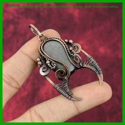 Copper Oval Natural Silver Sheen Obsidian Elegant Birthday Wire Wrapped Pendant